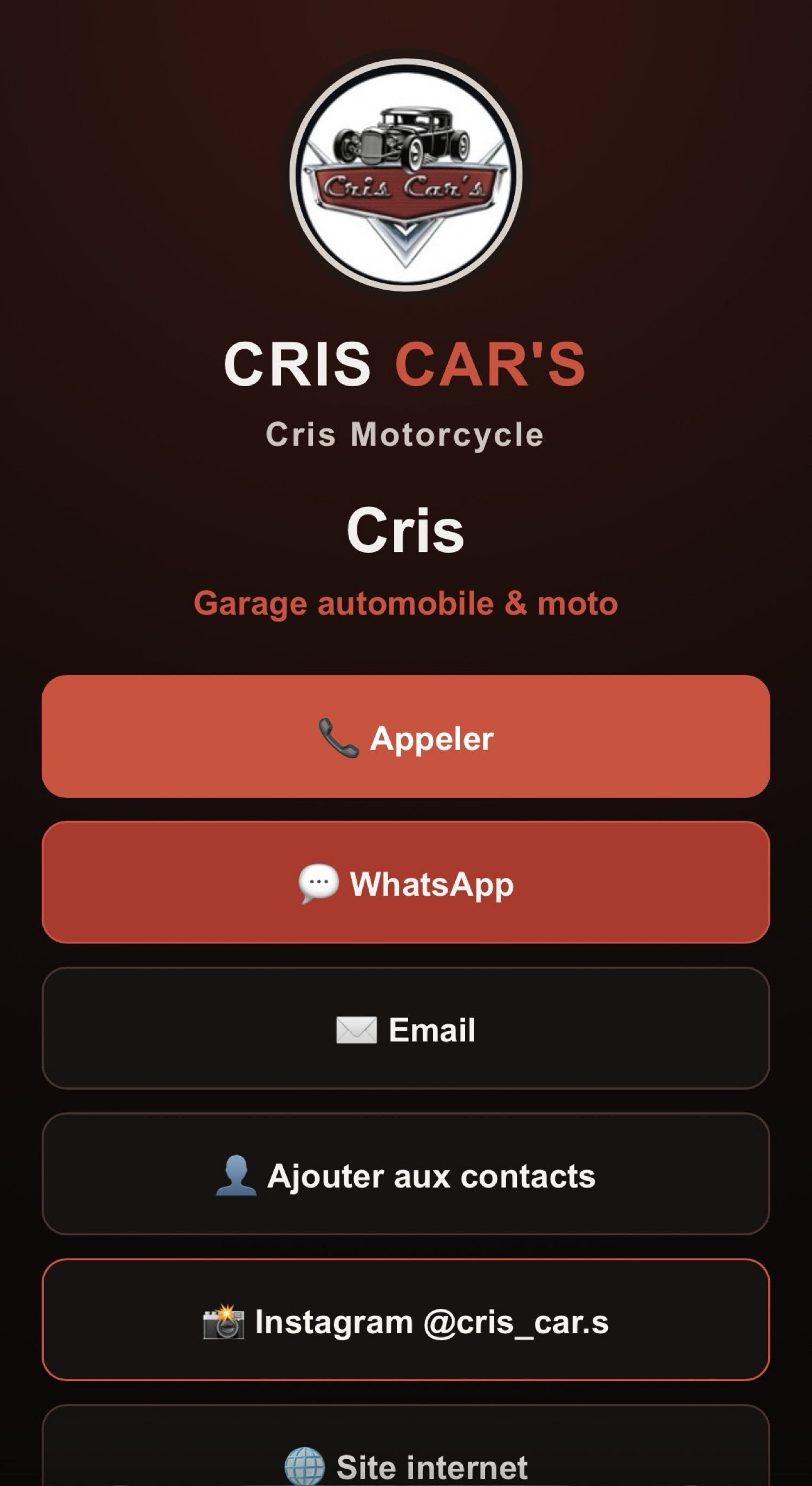 Cris Car's — Carte de visite NFC