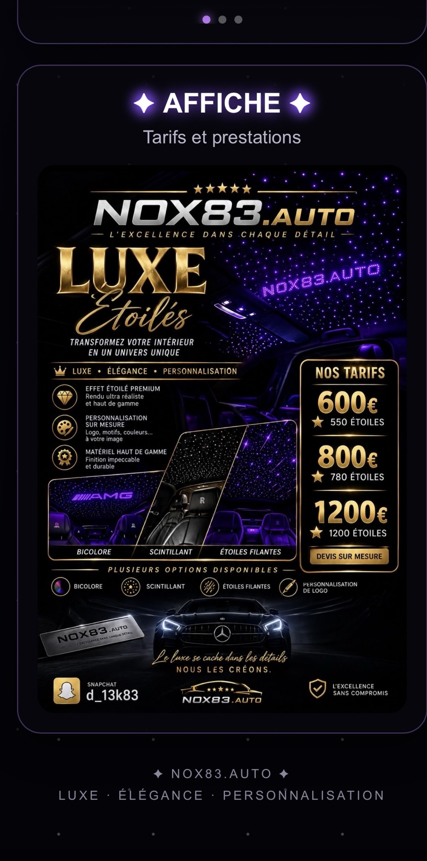 NOX83.AUTO — Tarifs